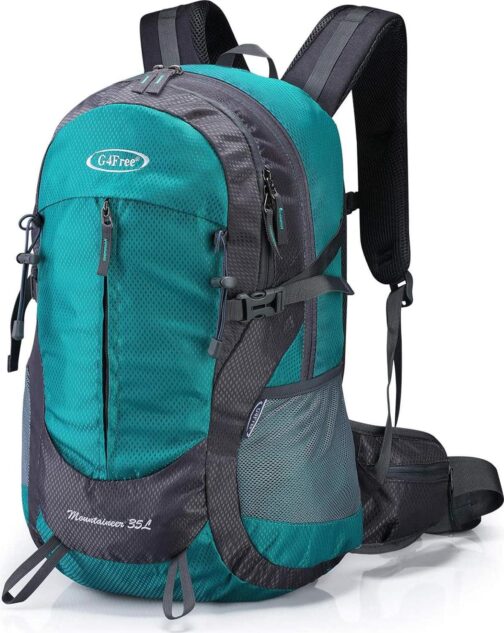 G4Free 35L Hiking Backpack Water Resistant Outdoor Sports Travel Daypack Lightweight with Rain Cover for Women Men (Peacock Green)