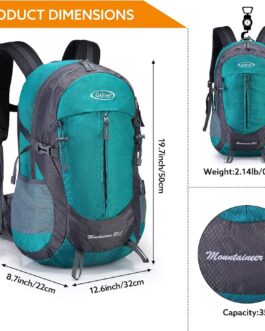 G4Free 35L Hiking Backpack Water Resistant Outdoor Sports Travel Daypack Lightweight with Rain Cover for Women Men (Peacock Green)
