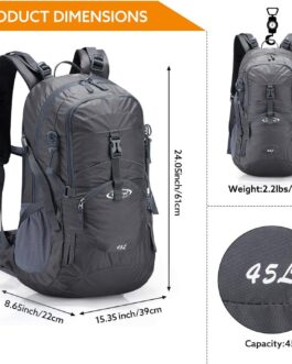G4Free 45L Hiking Travel Backpack Waterproof with Rain Cover, Outdoor Camping Daypack for Men Women
