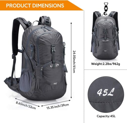 G4Free 45L Hiking Travel Backpack Waterproof with Rain Cover, Outdoor Camping Daypack for Men Women - Image 2