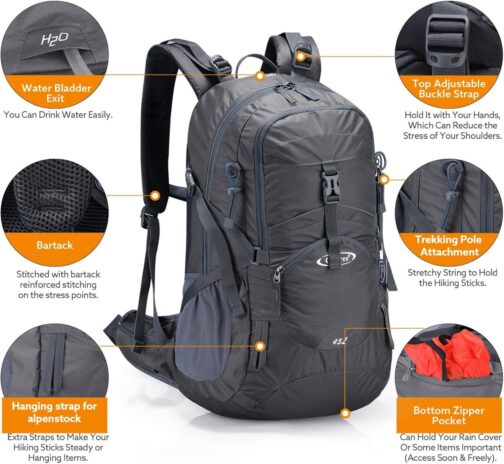 G4Free 45L Hiking Travel Backpack Waterproof with Rain Cover, Outdoor Camping Daypack for Men Women - Image 3