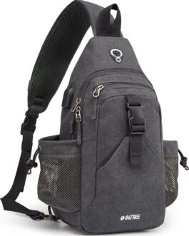 G4Free Canvas Sling Bag Crossbody Backpack with USB Charging Port and RFID Blocking, Hiking Daypack Chest Bag for Women Men