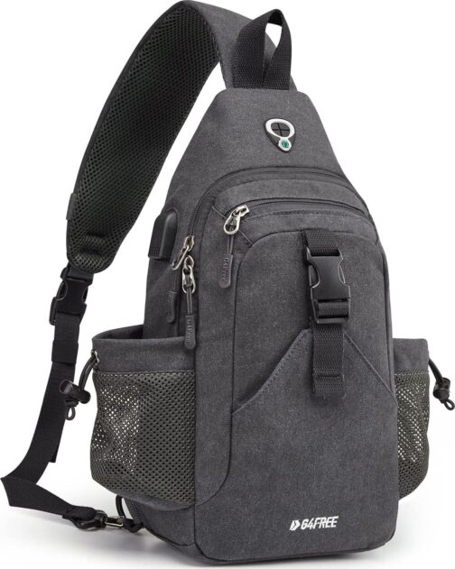 G4Free Canvas Sling Bag Crossbody Backpack with USB Charging Port and RFID Blocking, Hiking Daypack Chest Bag for Women Men