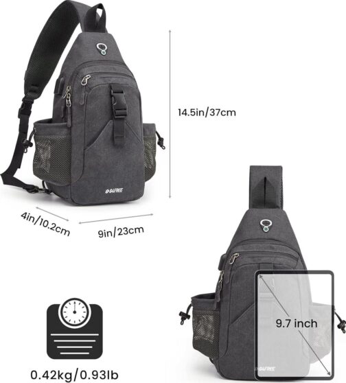 G4Free Canvas Sling Bag Crossbody Backpack with USB Charging Port and RFID Blocking, Hiking Daypack Chest Bag for Women Men - Image 3