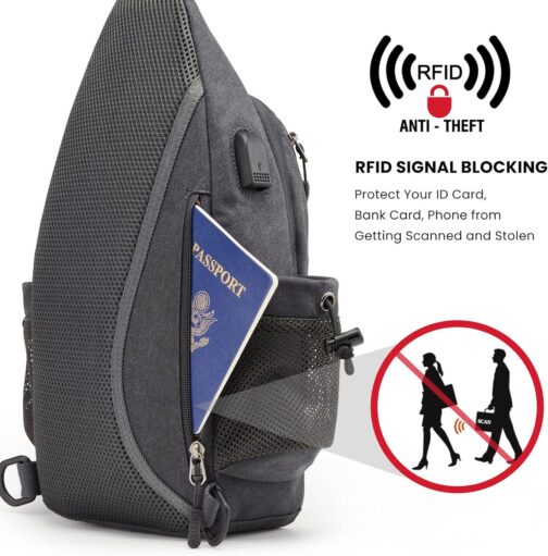 G4Free Canvas Sling Bag Crossbody Backpack with USB Charging Port and RFID Blocking, Hiking Daypack Chest Bag for Women Men - Image 4