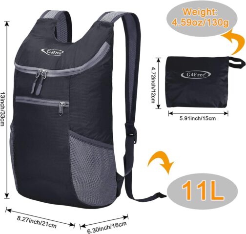 G4Free Lightweight Packable Hiking Backpack for Men Women Small Hiking Daypacks Foldable Shoulder Pack Casual Outdoor Bag 11L - Image 2