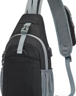 G4Free Sling Bag RFID Crossbody Sling Backpack with USB Charging Port, Travel Hiking Daypack Shoulder Chest Bag for Women Men(Black)