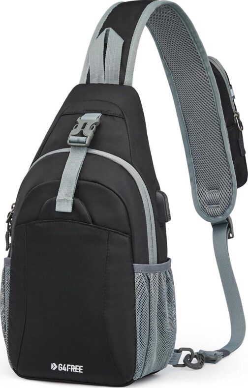 G4Free Sling Bag RFID Crossbody Sling Backpack with USB Charging Port, Travel Hiking Daypack Shoulder Chest Bag for Women Men(Black)