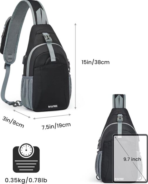 G4Free Sling Bag RFID Crossbody Sling Backpack with USB Charging Port, Travel Hiking Daypack Shoulder Chest Bag for Women Men(Black) - Image 2