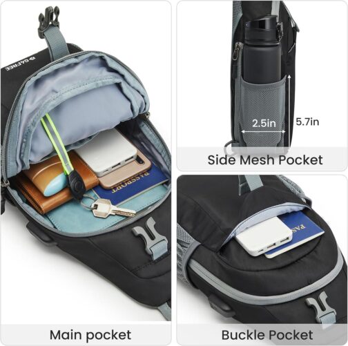 G4Free Sling Bag RFID Crossbody Sling Backpack with USB Charging Port, Travel Hiking Daypack Shoulder Chest Bag for Women Men(Black) - Image 3