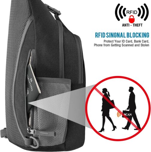 G4Free Sling Bag RFID Blocking Sling Backpack Crossbody Chest Bag Daypack for Hiking Travel(Black) - Image 2