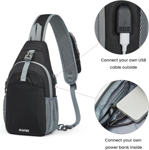 G4Free Sling Bag RFID Crossbody Sling Backpack with USB Charging Port, Travel Hiking Daypack Shoulder Chest Bag for Women Men(Black) - Image 4