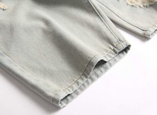 GUNLIRE Men's Summer Ripped Distressed Slim Fit Knee Length Washed Denim Jeans Shorts - Image 7
