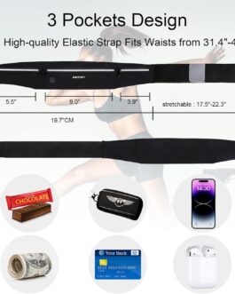 GUZACK Slim Running Belt for Phone 6.8”, Ultra Light Running Belts for Women/Men, Zipper Waterproof Running Waist Pack, Reflective Running Fanny Pack With 3 Separate pouch