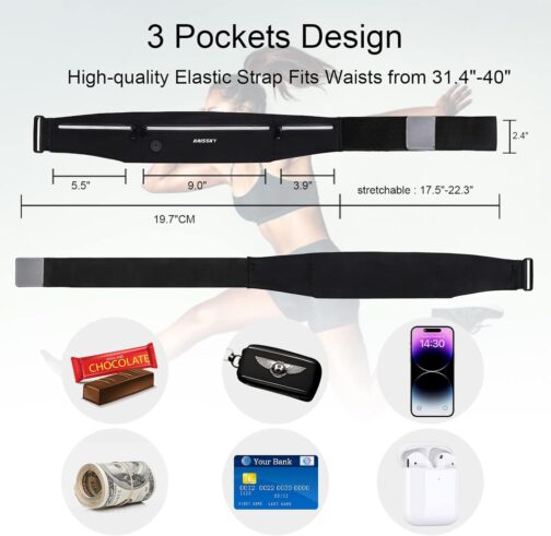 GUZACK Slim Running Belt for Phone 6.8'', Ultra Light Running Belts for Women/Men, Zipper Waterproof Running Waist Pack, Reflective Running Fanny Pack With 3 Separate pouch - Image 2