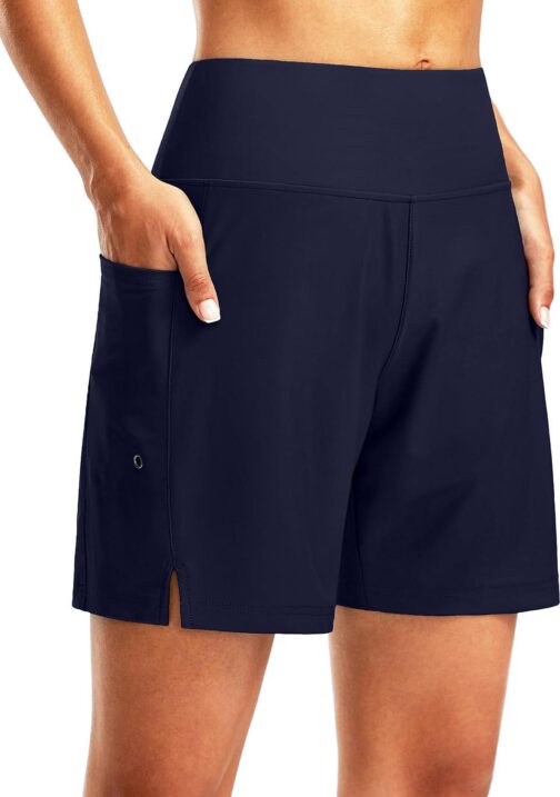 G Gradual Women's 7  Long Swim Board Shorts High Waisted Quick Dry Beach Swimming Shorts for Women with Liner Pockets