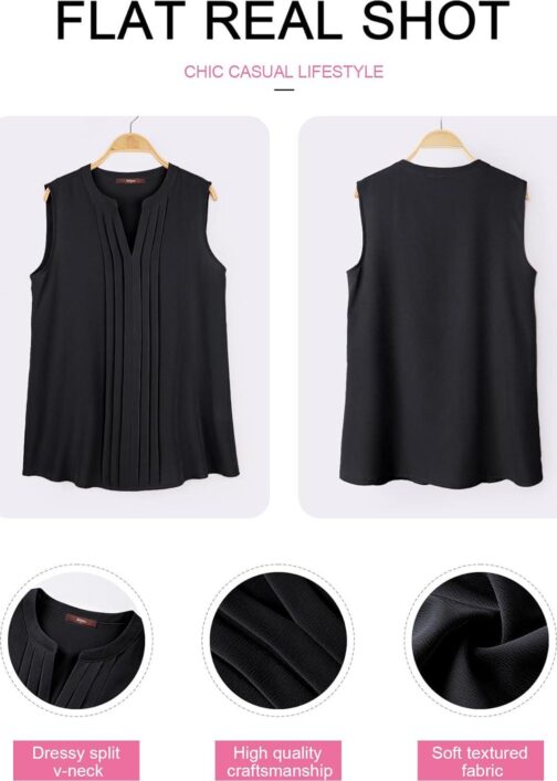 Gaharu Sleeveless Chiffon Tank Tops for Women Dressy V Neck Blouses Work Pleated Shirt - Image 5