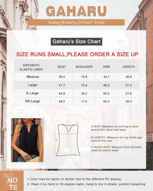 Gaharu Sleeveless Chiffon Tank Tops for Women Dressy V Neck Blouses Work Pleated Shirt - Image 6