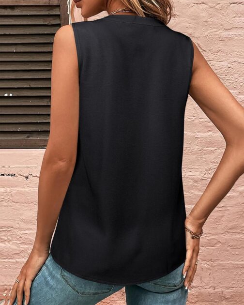 Gaharu Sleeveless Chiffon Tank Tops for Women Dressy V Neck Blouses Work Pleated Shirt - Image 4