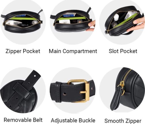 Geestock Black Fanny Packs, Leather Waist Bags for Women, Waterproof Belt Bag, Crossbody Bag, Stylish Bumbag for Party, Travel, Gift - Image 5