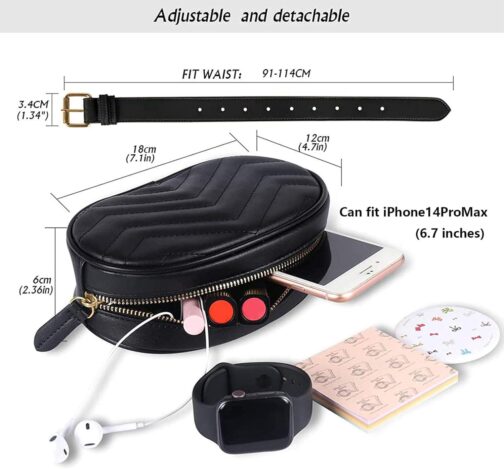 Geestock Black Fanny Packs, Leather Waist Bags for Women, Waterproof Belt Bag, Crossbody Bag, Stylish Bumbag for Party, Travel, Gift - Image 4