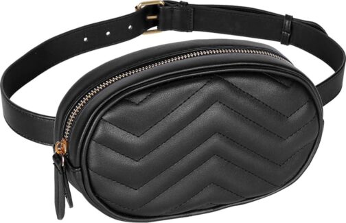 Geestock Black Fanny Packs, Leather Waist Bags for Women, Waterproof Belt Bag, Crossbody Bag, Stylish Bumbag for Party, Travel, Gift