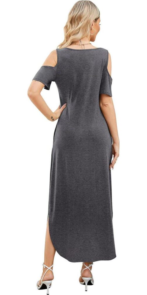 Gracyoga Maxi Dress for Women Casual Summer V Neck Cold Shoulder Short Sleeve Split Long Beach Dresses with Pockets - Image 5