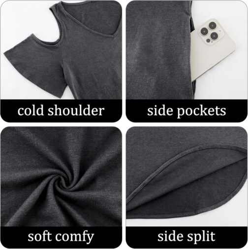 Gracyoga Maxi Dress for Women Casual Summer V Neck Cold Shoulder Short Sleeve Split Long Beach Dresses with Pockets - Image 6