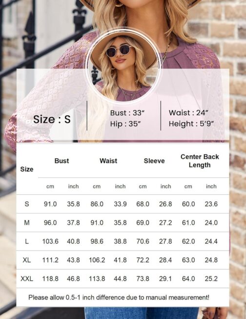 HOTOUCH Women's Lace Long Sleeve Tops Dressy Business Casual Blouses Front Pleated Work Shirts Fall Tunics - Image 6