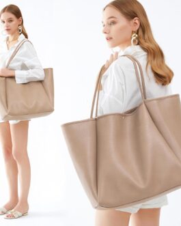 HOXIS Oversize Vegan Leather Tote Women Weekender Bag Shopper Handbag Travel Purse