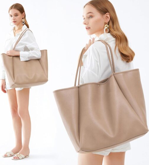 HOXIS Oversize Vegan Leather Tote Women Weekender Bag Shopper Handbag Travel Purse - Image 2