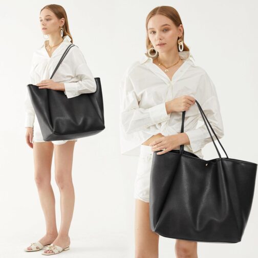 HOXIS Oversize Vegan Leather Tote Women Weekender Bag Shopper Handbag Travel Purse - Image 2