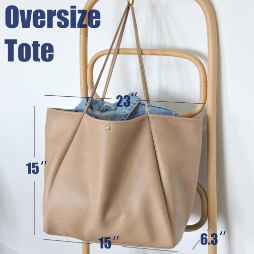 HOXIS Oversize Vegan Leather Tote Women Weekender Bag Shopper Handbag Travel Purse - Image 3
