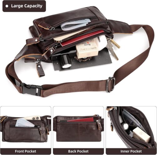 HUMERPAUL Leather Fanny Pack for Men Women, Fashion Waist Packs Small Crossbody Chest Bag with Adjustable Belt for Outdoor Travel Hiking Cycling - Image 4