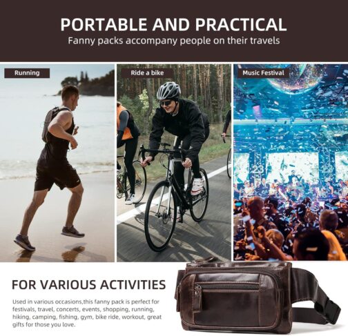 HUMERPAUL Leather Fanny Pack for Men Women, Fashion Waist Packs Small Crossbody Chest Bag with Adjustable Belt for Outdoor Travel Hiking Cycling - Image 7