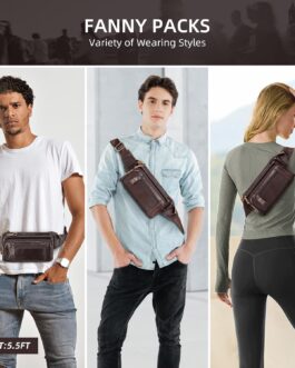 HUMERPAUL Leather Fanny Pack for Men Women, Fashion Waist Packs Small Crossbody Chest Bag with Adjustable Belt for Outdoor Travel Hiking Cycling