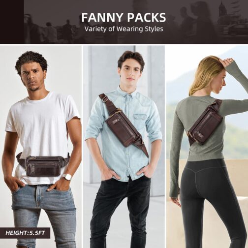 HUMERPAUL Leather Fanny Pack for Men Women, Fashion Waist Packs Small Crossbody Chest Bag with Adjustable Belt for Outdoor Travel Hiking Cycling - Image 2