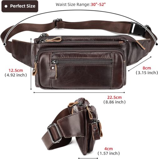 HUMERPAUL Leather Fanny Pack for Men Women, Fashion Waist Packs Small Crossbody Chest Bag with Adjustable Belt for Outdoor Travel Hiking Cycling - Image 5