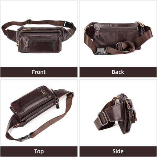 HUMERPAUL Leather Fanny Pack for Men Women, Fashion Waist Packs Small Crossbody Chest Bag with Adjustable Belt for Outdoor Travel Hiking Cycling - Image 3