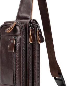 HUMERPAUL Leather Fanny Pack for Men Women, Fashion Waist Packs Small Crossbody Chest Bag with Adjustable Belt for Outdoor Travel Hiking Cycling