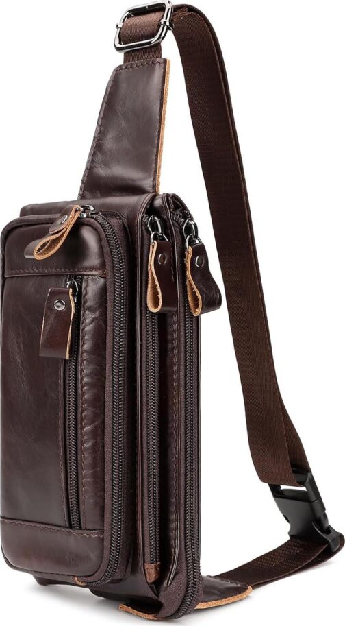 HUMERPAUL Leather Fanny Pack for Men Women, Fashion Waist Packs Small Crossbody Chest Bag with Adjustable Belt for Outdoor Travel Hiking Cycling