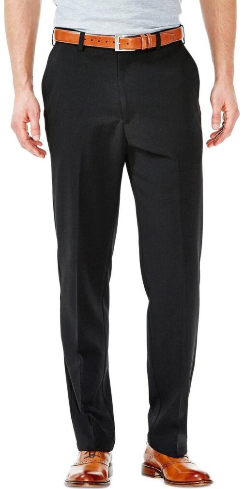 Haggar Mens Cool 18 Classic Fit Flat Front Hidden Expandable Waistband Casual Pant