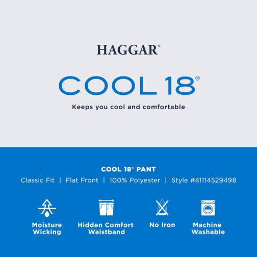 Haggar Mens Cool 18 Classic Fit Flat Front Hidden Expandable Waistband Casual Pant - Image 4