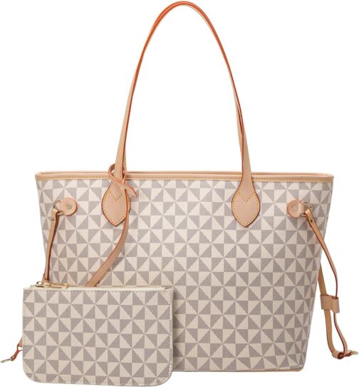 Handbags for Women Designer Fashion Purses Top Handle Satchel Shoulder Bags 2pcs with Small Wallet (White)