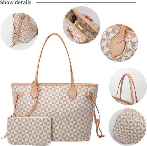 Handbags for Women Designer Fashion Purses Top Handle Satchel Shoulder Bags 2pcs with Small Wallet (White) - Image 4