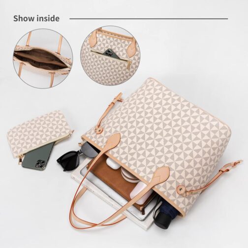 Handbags for Women Designer Fashion Purses Top Handle Satchel Shoulder Bags 2pcs with Small Wallet (White) - Image 6