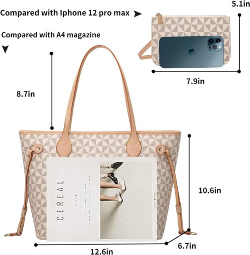 Handbags for Women Designer Fashion Purses Top Handle Satchel Shoulder Bags 2pcs with Small Wallet (White) - Image 3
