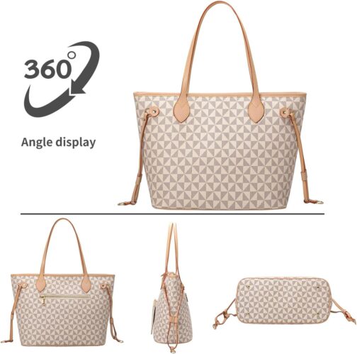 Handbags for Women Designer Fashion Purses Top Handle Satchel Shoulder Bags 2pcs with Small Wallet (White) - Image 2