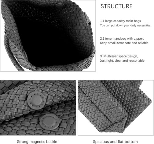 Handmade Woven Bag Handbag For Women Vegan Leather Tote Bag With Purses Travel Shoulder Bag Underarm Bag Beach Bag - Image 5
