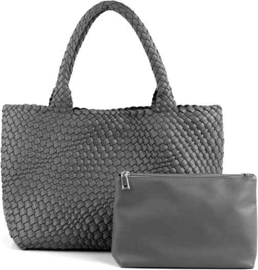 Handmade Woven Bag Handbag For Women Vegan Leather Tote Bag With Purses Travel Shoulder Bag Underarm Bag Beach Bag